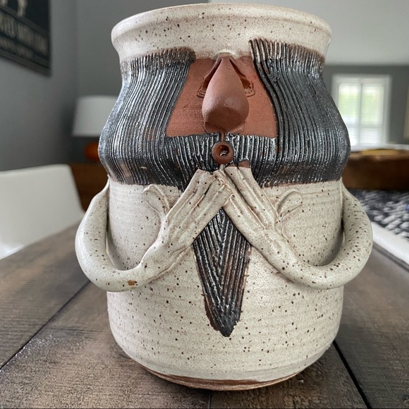 Vintage 1975 Pottery Mug Face Planter Pot Cup
